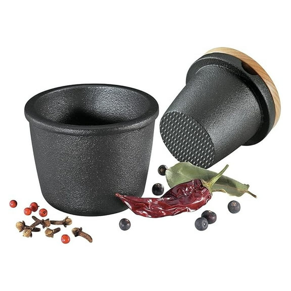 Cast Iron Spice Grinder Set with Beech Wood Lid, Spice Mill, and Seed Grinder, 3 Inches (Black)