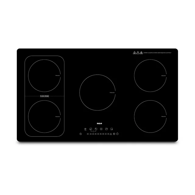 RCA Parrilla de Inducción Empotrable RC-12A15 de 5 Quemadores Vidrio Templado, Control Táctil, Temporizador 9 Niveles, Temperatura Zona Flex, Seguridad con Bloqueo Touch, Sistema Antiderrapante
