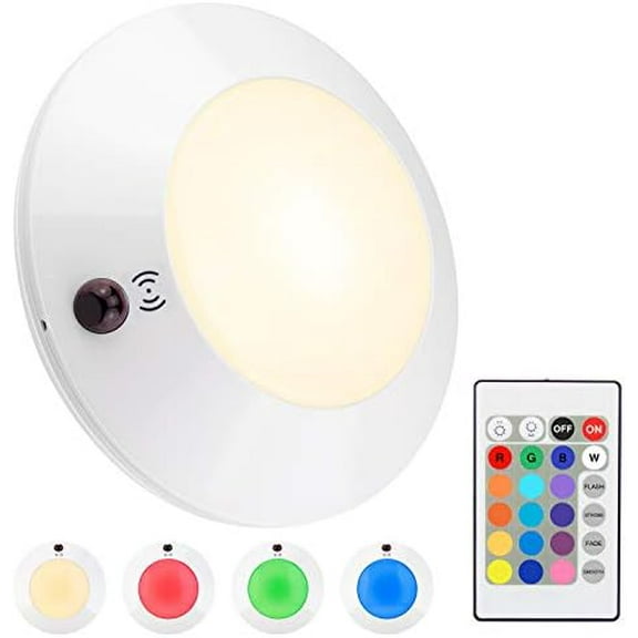 Battery Powered Ceiling Light with Remote, Indoor LED Ceiling Light Fixtures, Wireless Shower Light, 300LM 4 Modes 16 Color Changing Lights Dimmer for Laundry, Garage,Entrance,Hallway-5 Inch