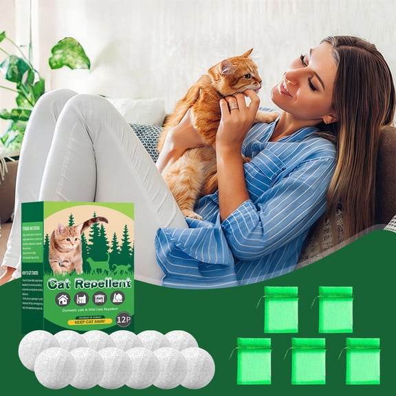 Natural Cat Repellent Balls (12 Pcs) - Indoor & Outdoor Use, Cat Deterrent Outdoor to Keep Cats Away, Keep Cats Out of Yard Permanently, Essential Oil Repellent, Protect Furniture from Scratching