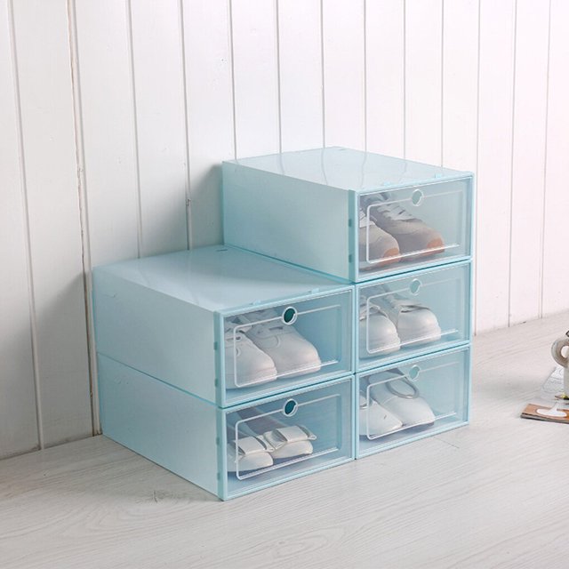 stanreset Shoes Box Transparent Drawer Case Plastic Shoe Boxes Case Plastic Stackable Storage Case Organizer light blue
