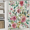 thumbnail image 6 of Creowell  Floral Shower Curtain, Shabby Form Flowers Roses Petals Dots Leaves Buds Spring Season Theme Image, Cloth Fabric Bathroom Decor Set with Hooks, Magenta White, 6 of 7