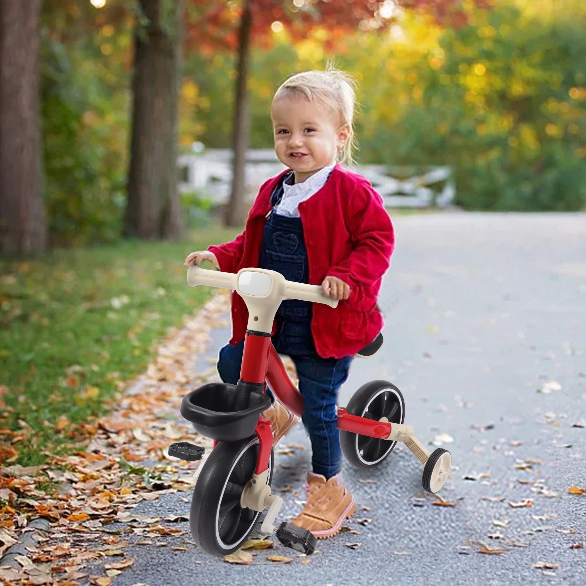 3-Wheel Trike Bicycle for Toddlers, Kids Pedal Tricycle Stroller with Basket, Folding Trike Bike