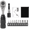 thumbnail image 1 of Bike Tool Kit - Mini Ratchet Wrench Set with 10 Bits, 1/4" Reversible Ratcheting Screwdriver, Extension Rod, Storage Case & Bag for MTB Road Bike Repair in Tight Spaces, 1 of 6