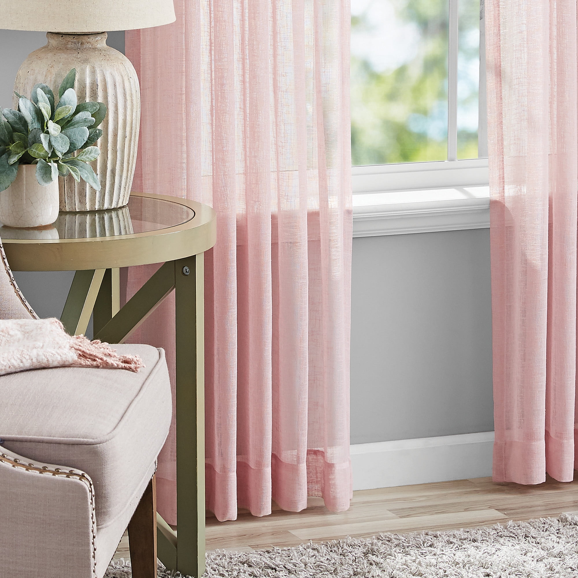 Mainstays Bel Air Indoor Curtain Single Panel, Pole Top, Ballet Slipper, Pink, Blush, Polyester, 50"W x 84'L, Adult