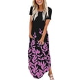 thumbnail image 1 of Offres du Jour Liquidation Iumwxz Robes à Manches Courtes Col Rond pour Femmes Tunique Décontractée Robes Maxi Amples Robe Imprimée Feuilles Vêtements pour Femmes Robes Amples et Fluides pour Cadeaux de Vacances, 1 of 6