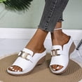 thumbnail image 2 of Summer Slides for Women Trendy Metal Chain Peep Toe Slip on Wedge Sandals Comfy Outdoor Orthopedic Shoes Casual Slippers White Size 7.5, 2 of 5