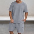 thumbnail image 2 of Men's 2 Piece Outfits Short Sleeve Waffle Knit Tracksuit Summer Shirt and Shorts Set Mens Short Sets 2 Piece Outfits Casual Summer Short Sleeve Sweatsuits Sets, 2 of 9