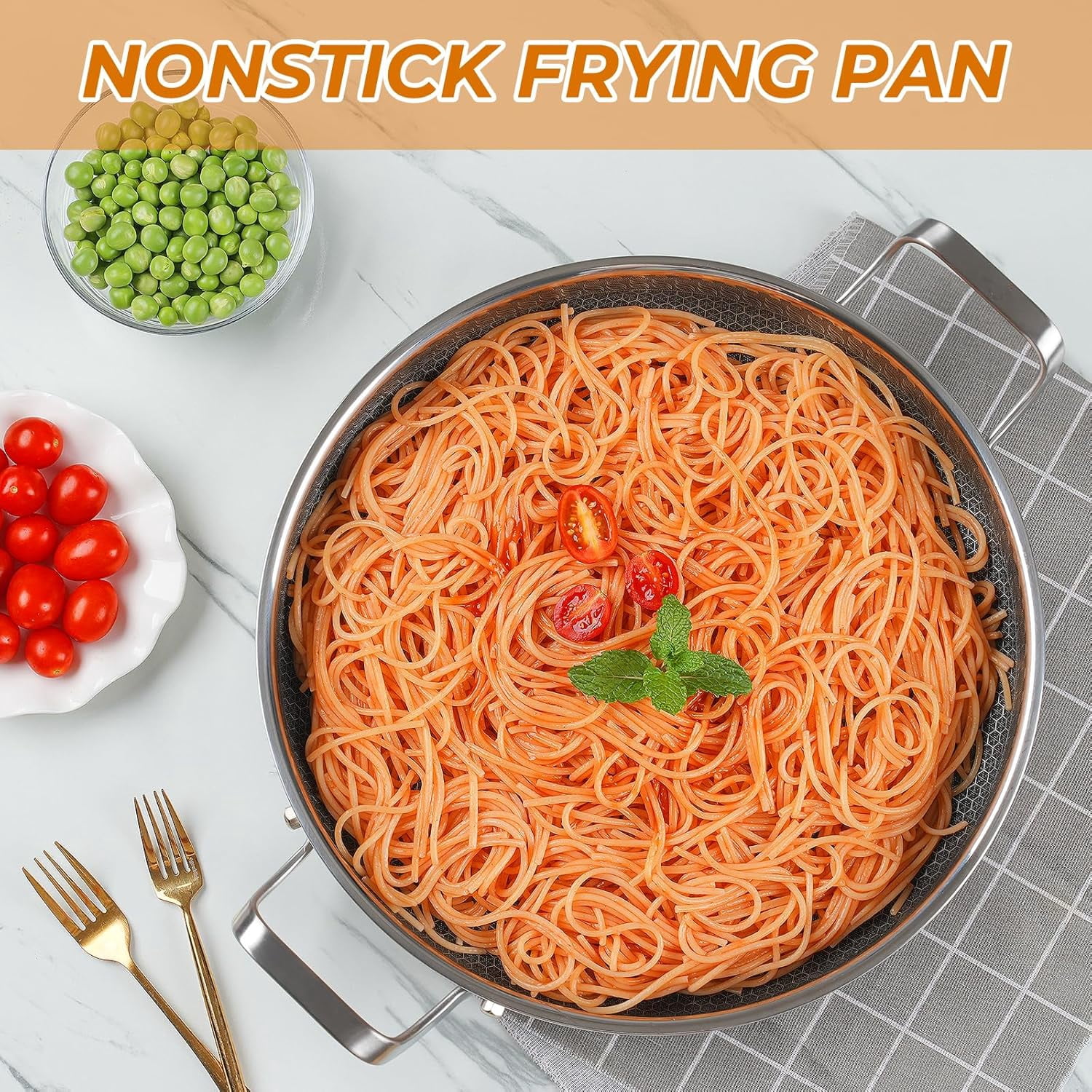 13 Inch Stainless Steel Frying Pan with Lid, Non Stick Cookware for All Stovetops