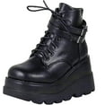 thumbnail image 6 of Women's Chunky Platform Combat Booties | High Wedge Heel, Side Zipper & Lace-Up Ankle, 6 of 11