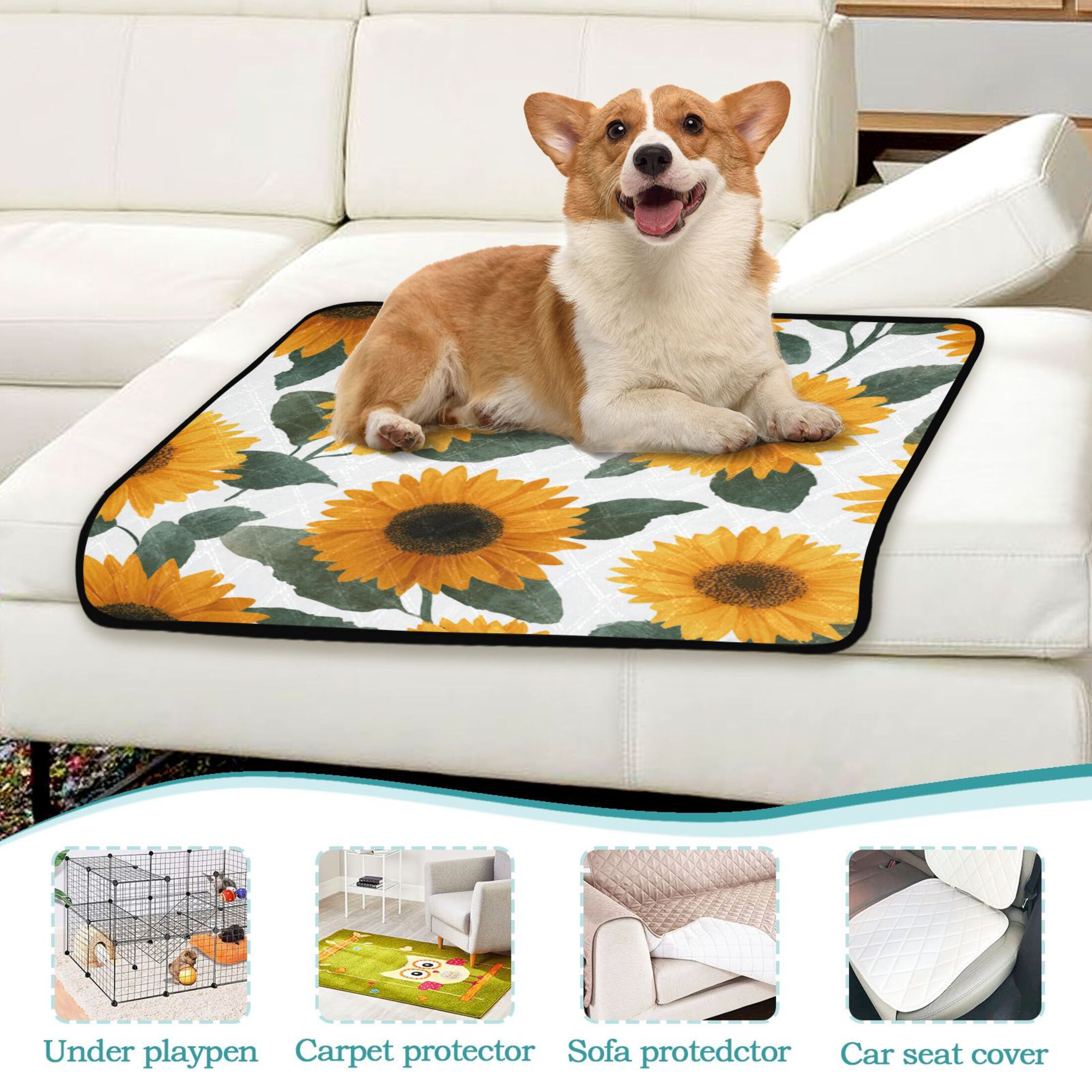 Washable Pet Pee Pads with Super Absorbent Reusable Training Pads for Dogs & Cats Orange Sunflowers
