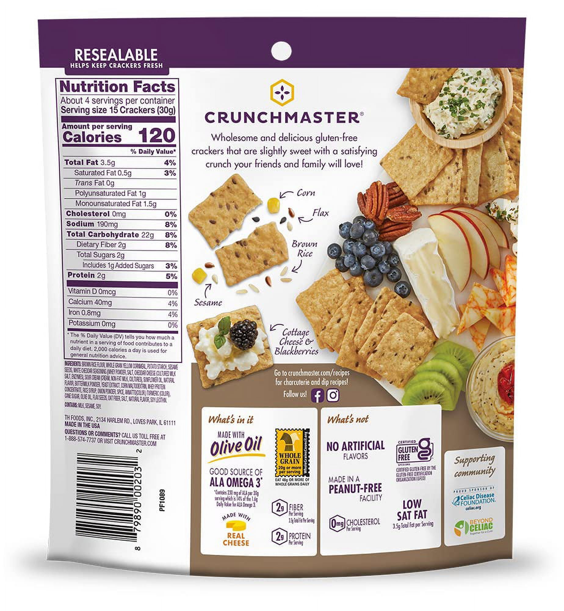 Crunchmaster Multi-Grain Crackers, Aged White Cheddar, 4 Ounce (Pack of 12)