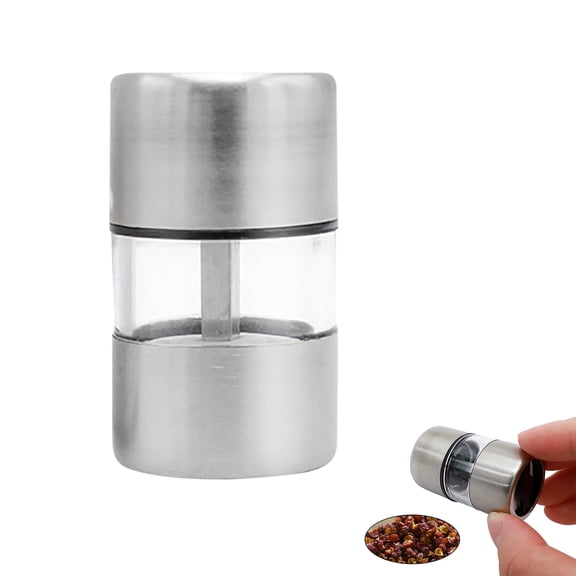 YoeXGDS 1PC Mini Pepper Grinder Shakers for Travel, Stainless Steel Grinder with Glass Body, Refillable Seasonings Grinder for Kitchen Cooking 2inch