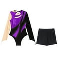 thumbnail image 3 of YONGHS Gymnastics Leotards for Women Metallic Long Sleeve Dance Leotard Shiny Bodysuit with Shorts Purple XXL, 3 of 5