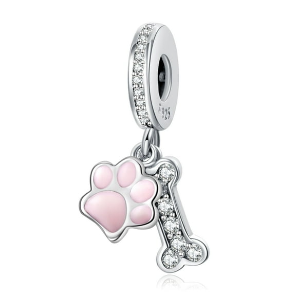 925 Sterling Silver Charm for Women Bracelets Necklace Dog Print&Bone Dangle Charm Gift