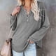 thumbnail image 2 of Blusa Manga Larga Cuello Redondo Botón Jersey Color Puro Cómodo Casual Tops para Mujer, 2 of 4