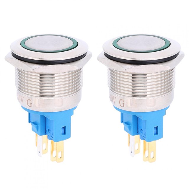 2 uds AC220V 22mm anillo autoblocante interruptor de botón de 6 pines interruptor de botón de acero inoxidable