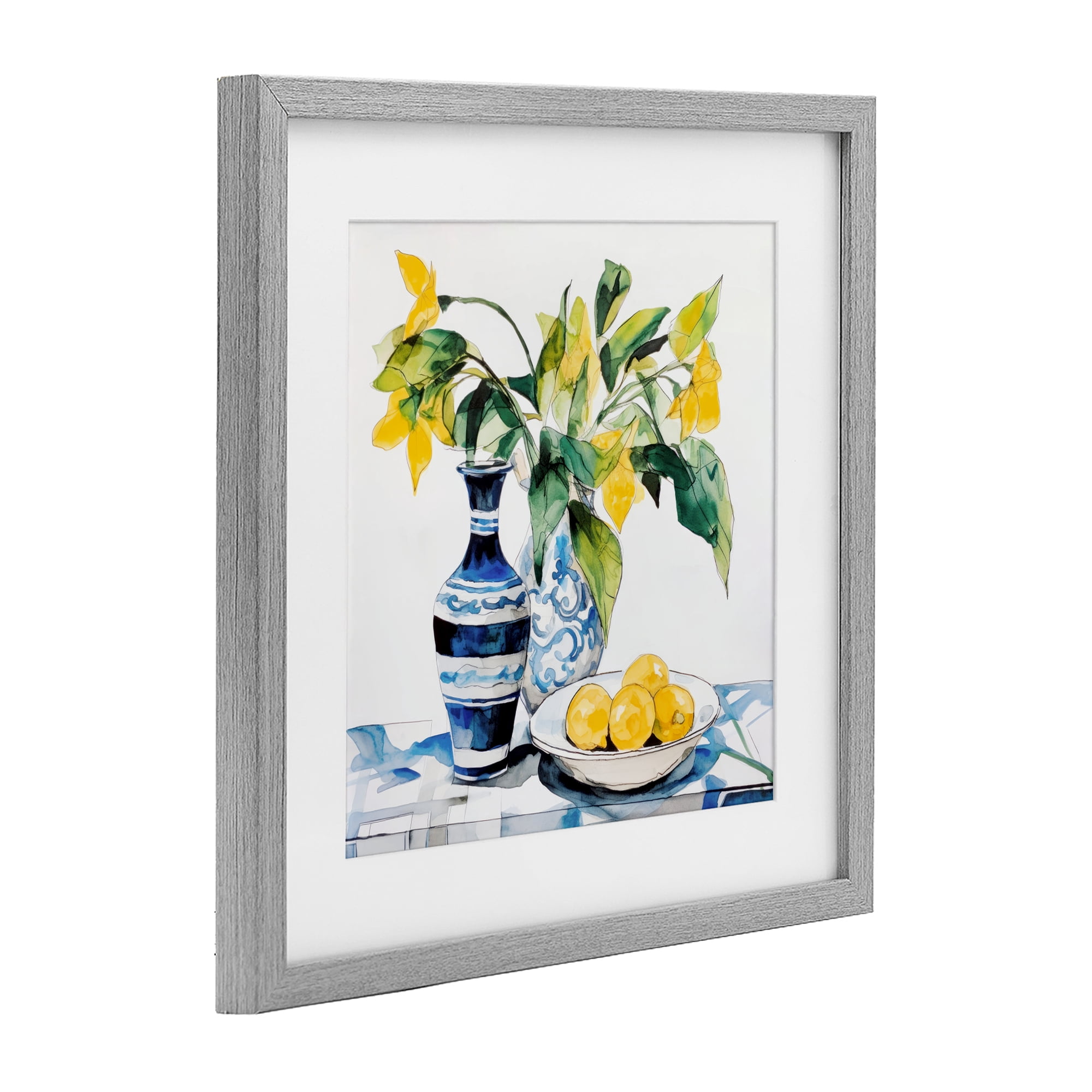 Stupell Industries Lemons & Leaves Table Setting Gray Framed Print Under Glass, design by Ray Powers