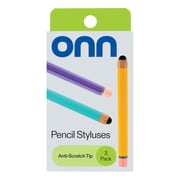 onn. Pencil Styluses, Compatible with Most Smartphones & Tablets, 3 Count, Yellow, Purple, Sky Blue