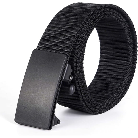 No Holes Ratchet Buckle Belt For Men, Adjustable Canvas Web Belt, Auto-Lock For Workout & Daily Wear, One Size Fits All 30-46 Inch,110cm,black