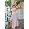 thumbnail image 2 of Vestido de verano floral para mujer, cuello en V, manga corta, cinturón, dobladillo con volantes, línea A, bohemio, maxi vestidos XL, 2 of 4