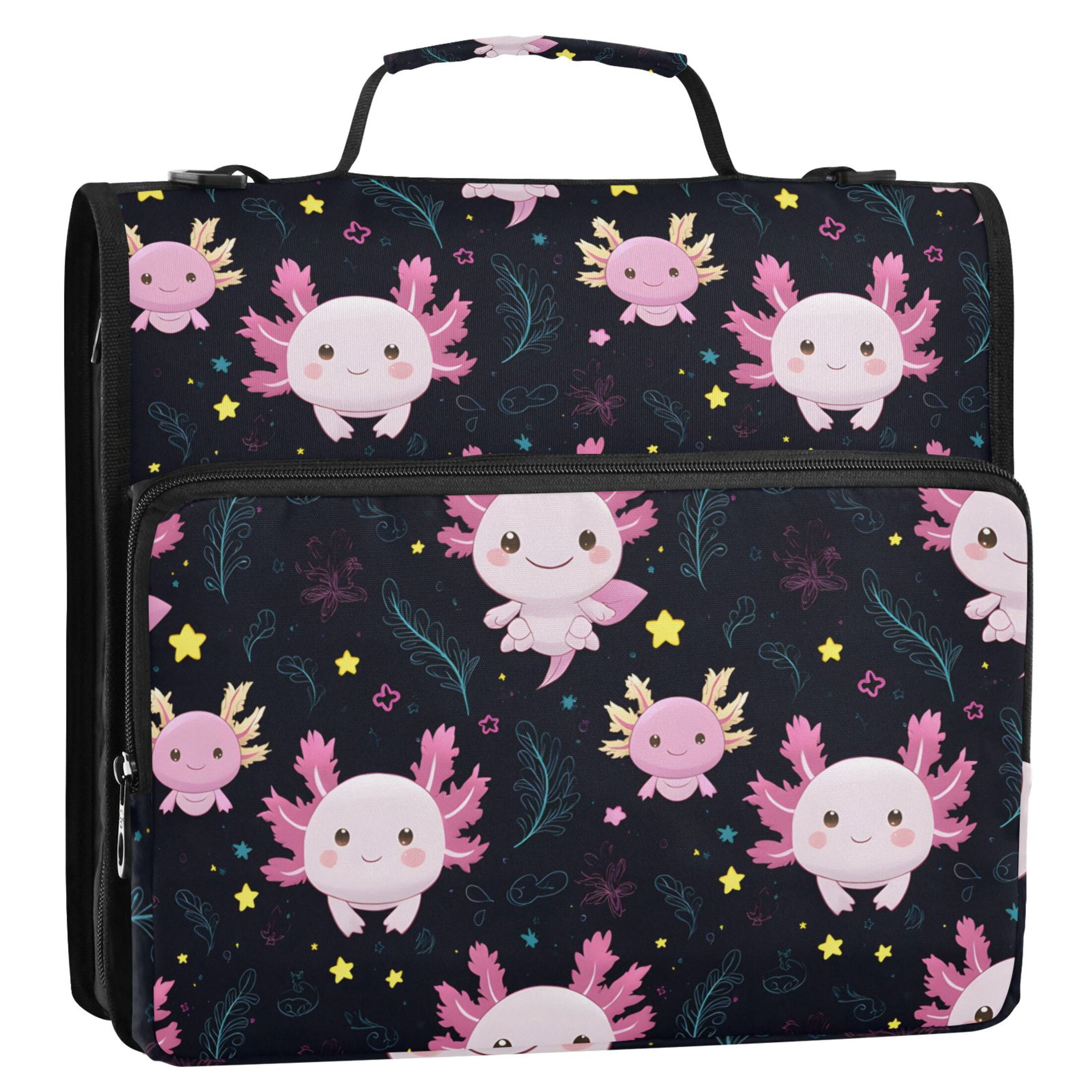 ALAZA Zipper Binder Cartoon Axolotl Stars 3 Ring Trapper Keeper File Folder Organizer Bag