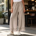 thumbnail image 2 of Tqcoqu Women's High Waisted Wide Leg Cropped Lace Hem Pants, Drawstring Casual Lightweight Trousers with Pockets, 2 of 9