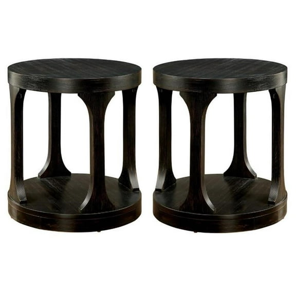 Home Square Arturo Solid Wood Open Shelf End Table in Antique Black - Set of 2