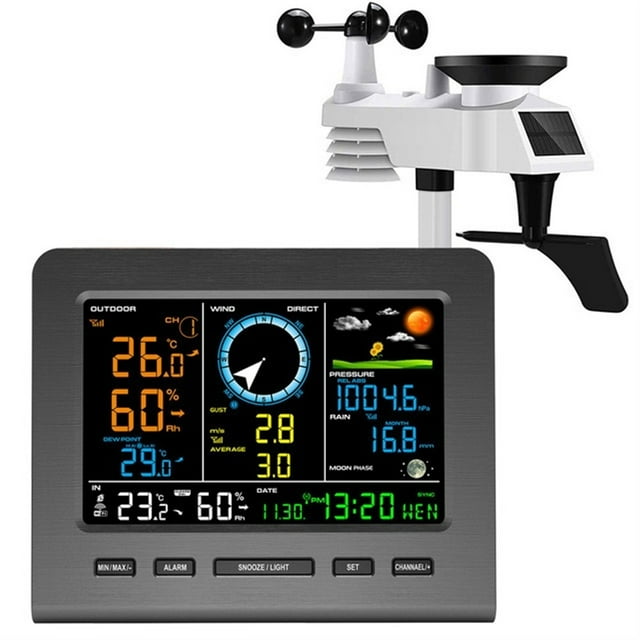Internet Wireless Weather Station Weather Forecast Temperature Pressure Humidity Wind Rain Gauge Moon Phrase Alarm Clock Tester ,Accurate Time