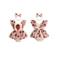thumbnail image 2 of ESASSALY Baby Girl Outfit Strawberry Fly Sleeve Romper Dress Bow Headband, 2 of 9