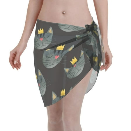 Qekee Faces Of The Cat Women s Short Sarongs Cover Ups Sheer Bikini Wraps for Swimwear