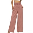 thumbnail image 2 of hoksml Women's High Waist Straight Leg Pants, Casual Button Detail Trousers with Pockets and Shirred Waist, 2 of 5
