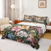 jejeloiu Cute Hummingbird Queen Sheet Sets,Colorful Flower Flat Sheet,Rustic Floral Queen Fitted Sheet For Girls,Microfiber Bedroom Decor,4 Pieces