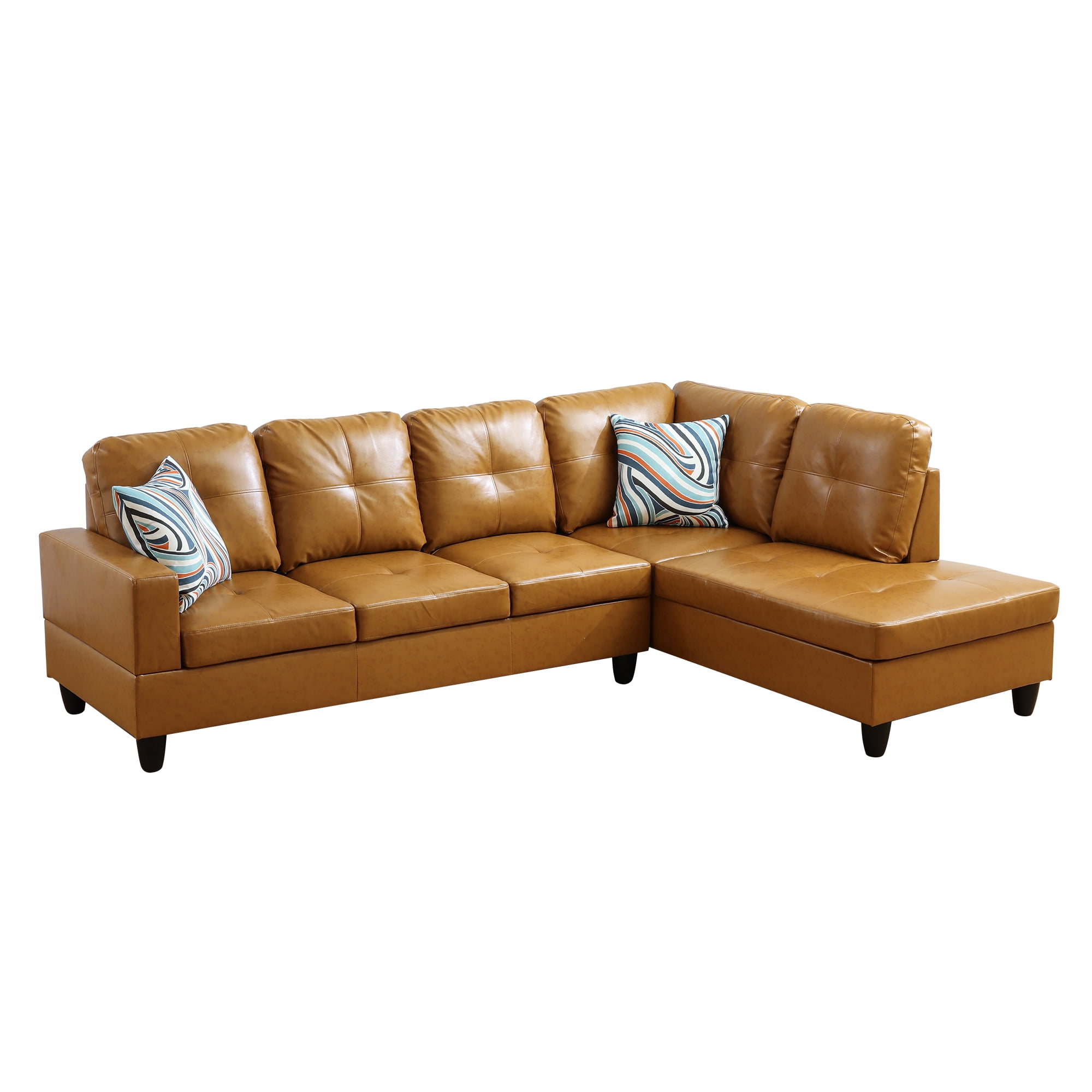 Hommoo L Shaped Sectional Couches and Sofas, 4-Seat Semi Semi PU Synthetic Leather Sectional Sofa Sets, Modern Living Room Furniture Sets, 17.5'' Back Height, Turmeric(No Ottoman)