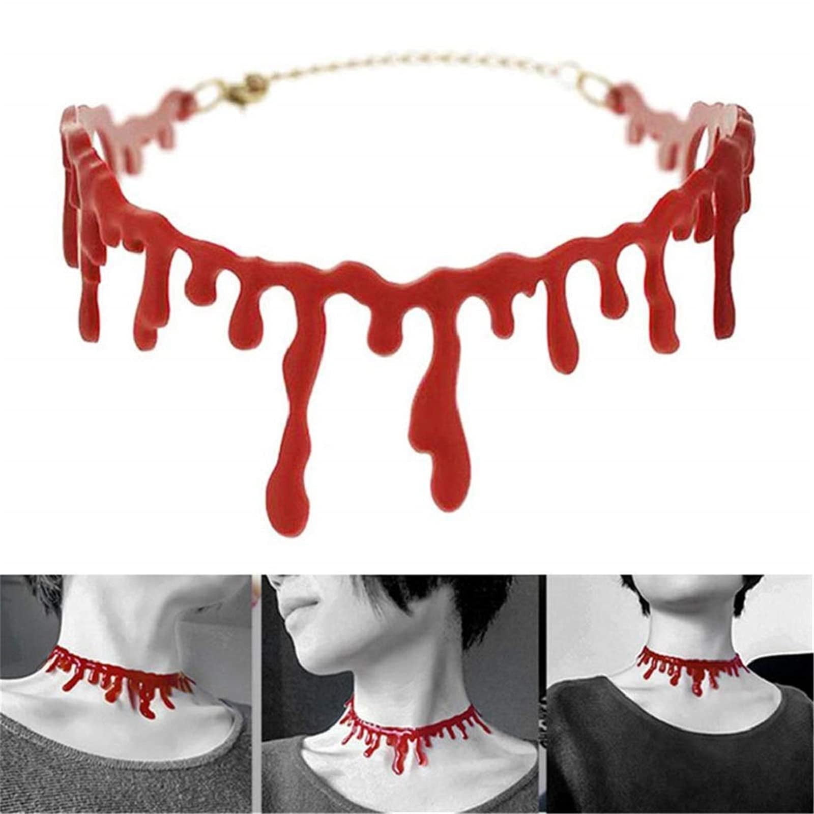 Unisex Halloween Bloody Slashed Up Throat Dripping Blood Choker Necklace Horror