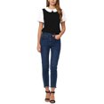 thumbnail image 2 of Peter Pan Collar Blouse for Women's Contrast Puff Short Sleeve Summer Top S Black, 2 of 6