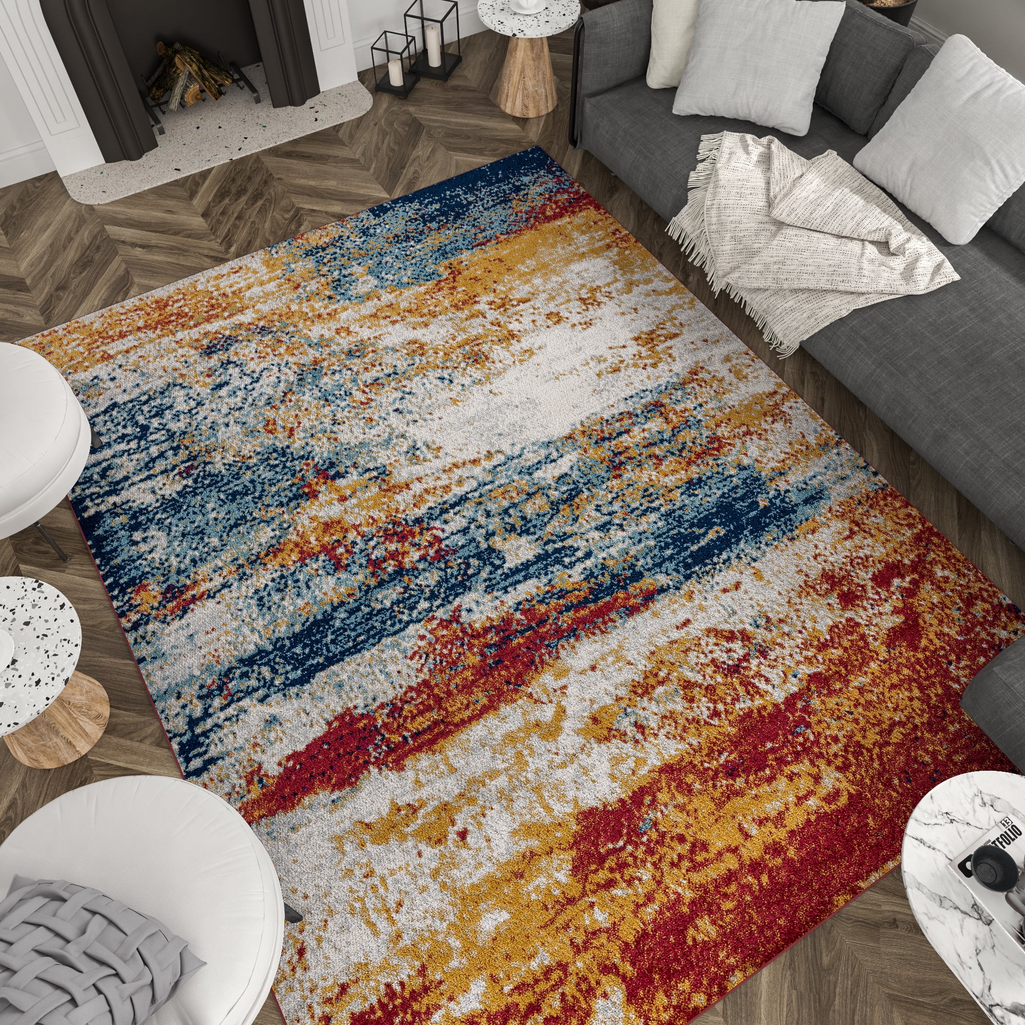Diamond Contemporary 5' x 7' Multi-Color Polypropylene Indoor Area Rug