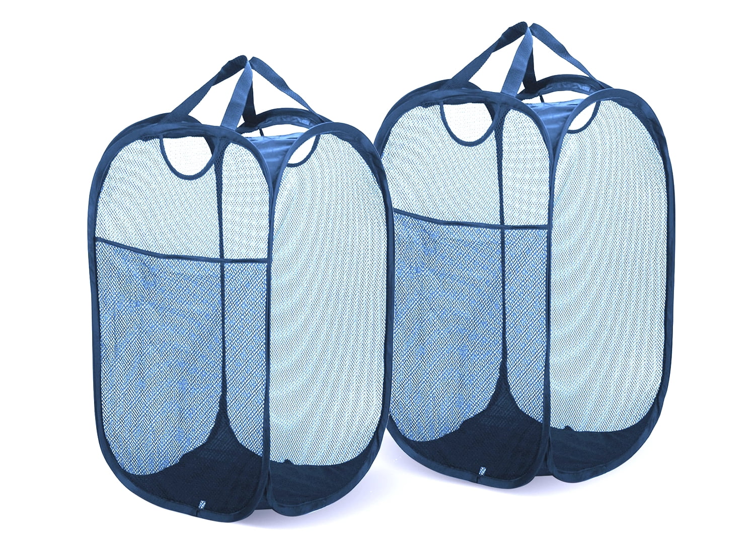 TechWonder Mesh Pop Up Laundry Basket With Side Pocket - Dark Blue