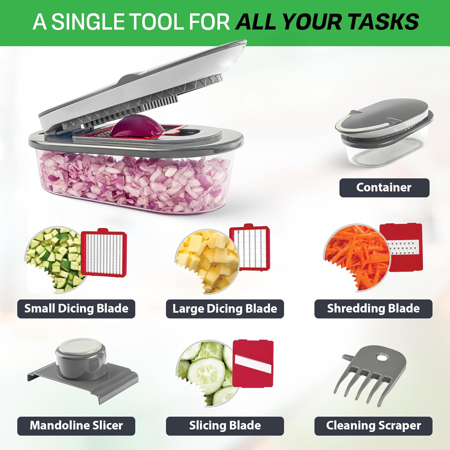 Chopzilla Mandoline Slicer with 4 Interchangeable Blades, Gray photo 3