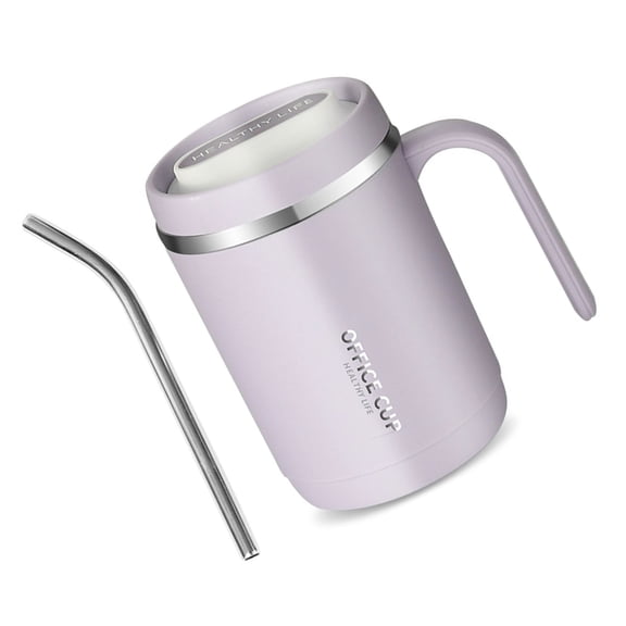Leak Proof Lid Coffee Cup with Straw 500ML Stainless Steel Coffee Mug with Handle Suitable for Hot and Cold Drinks