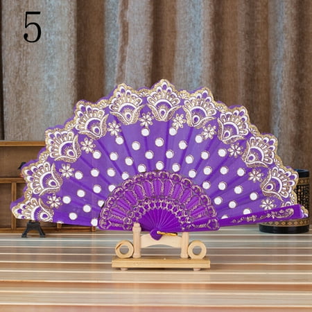 

MageCrux 1PC Fabric Folding Fan Lace Flower Painting Pattern Polyester Fan 7 Styles