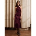 thumbnail image 5 of Elegant Red Halter Neck High-Low Maxi Dress With Draped Detail For Formal Evening Wear, 5 of 7