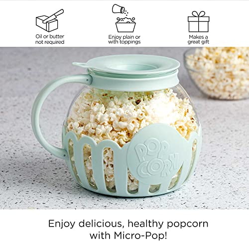 Ecolution Original Microwave Micro-Pop Popcorn Popper, Borosilicate Glass, 3-in-1 Lid, Dishwasher Safe, BPA Free, 3 Quart Family Size, Aqua