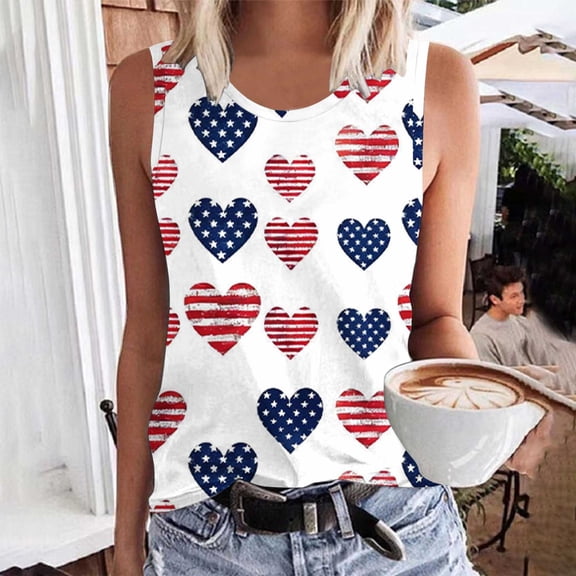 Aboser Womens American Flag Tank Tops Plus Size Sleeveless Basic Shirt 4th of July Pullover Tanks Cute Hearts Patriotic Shirts Summer Vacation Tee Tops