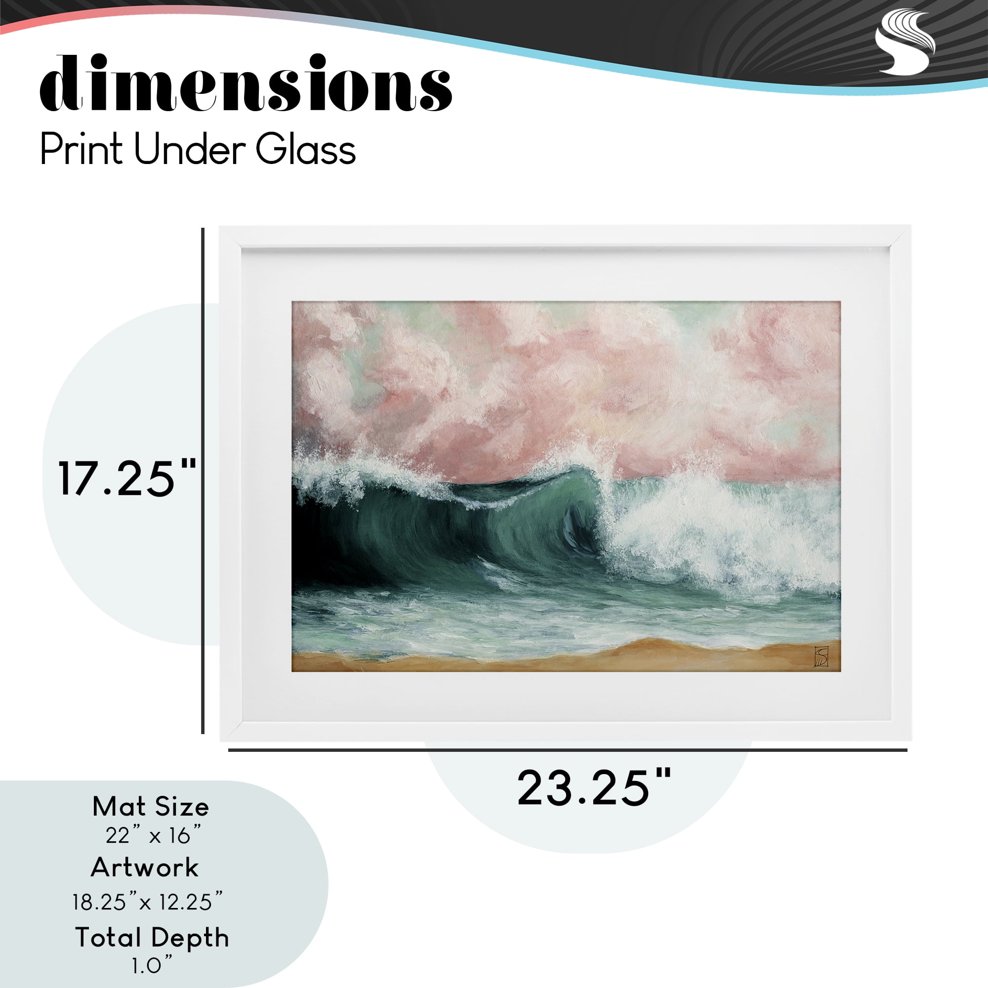 Crashing Seascape Waves White Framed Print Under Glass, design by Sara Culpepper