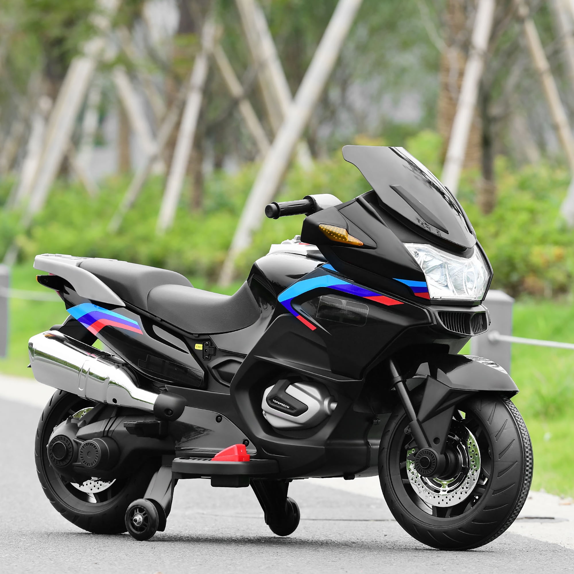 Motocicletta elettrica con batteria 12V 2 ruote di formazione rimovibili,  Moto per i bambini 3-8 anni Bianco - Costway