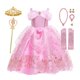 thumbnail image 3 of Vestido de princesa Aurora de Disney para niñas, traje de Cosplay de Bella Durmiente, vestido de tirantes con estampado Floral de rosa, vestido elegante para niños, Verano, 3 of 5