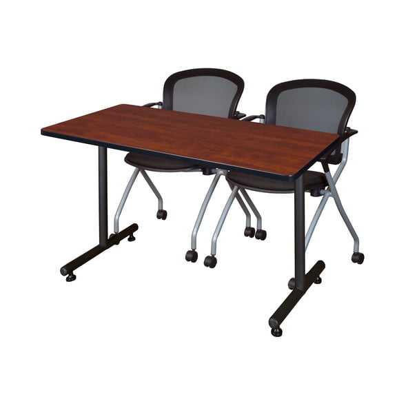 Regency Kobe 48 x 30 in. T-Base Training Seminar Table- Cherry, 2 Cadence Nesting Chairs