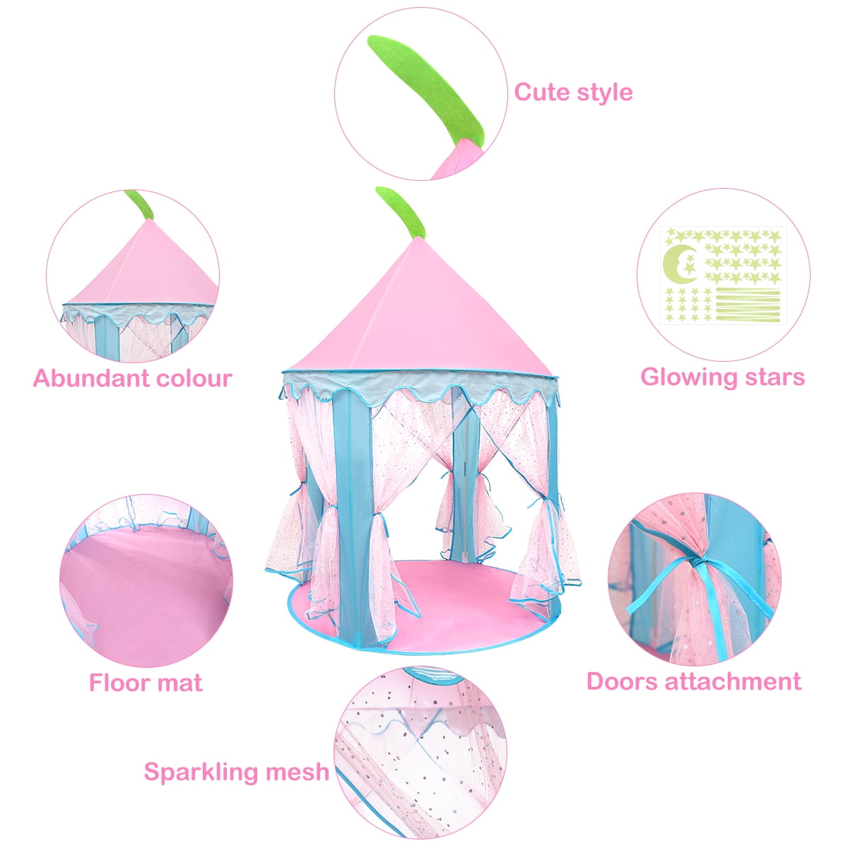 iBaseToy Girl Princess Prince Castle Playhouse Tent Children Kids Play Tent Pink 
