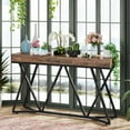 thumbnail image 4 of Tribesigns 55 Inch Console Table, Farmhouse Sofa Table Wood Entryway Table with Unique Metal Base, Behind The Couch Table Foyer Table for Hallway, Living Room, Rustic Brown & Black, 4 of 7